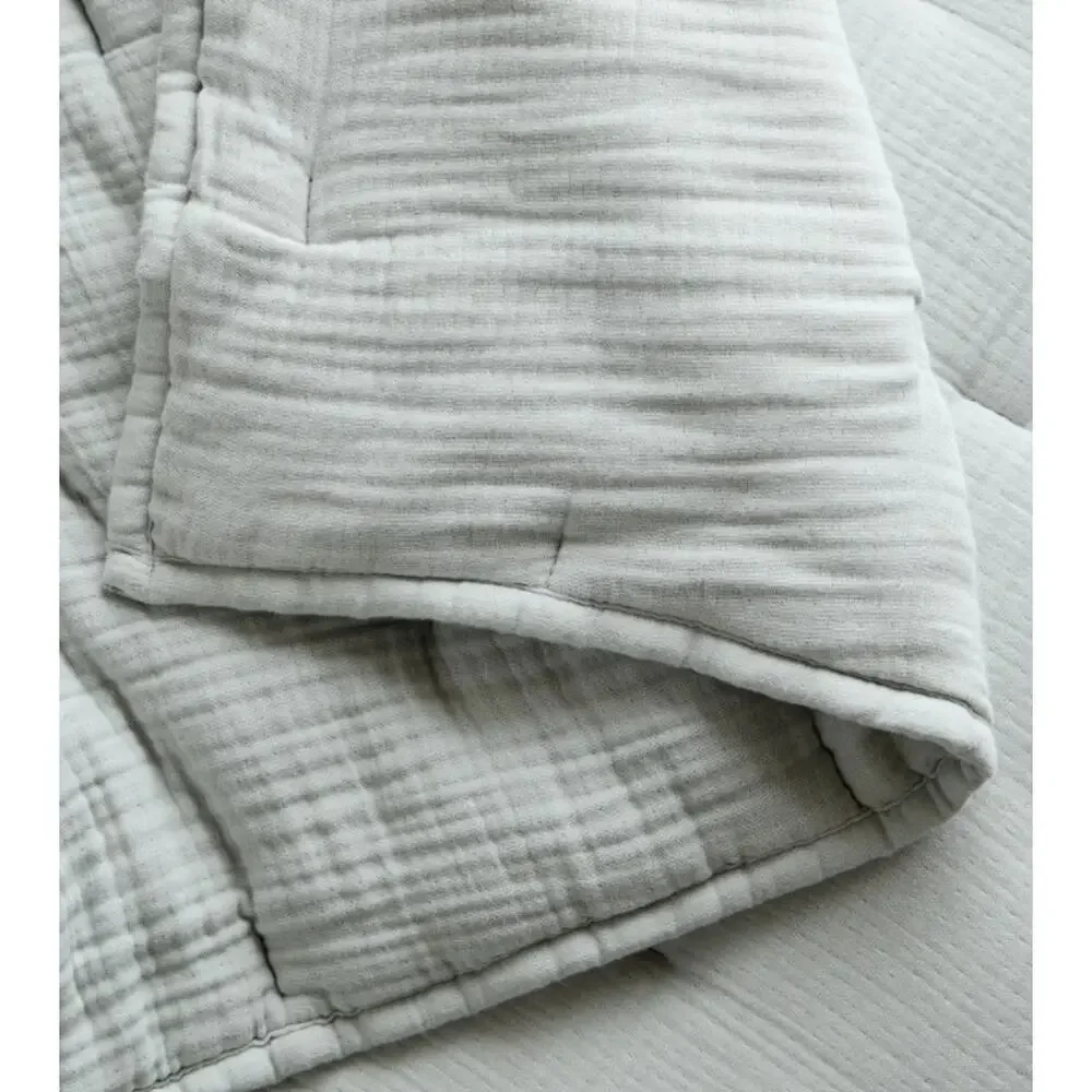 NEW Quince Twin MIST Blue Organic Cotton Gauze Set Dream Quilt + Sham